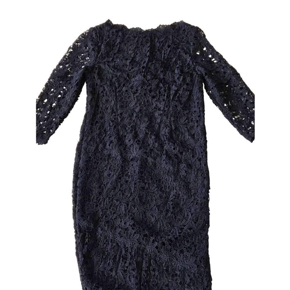 Lace Cocktail Dress Navy Floral Sheath Evening Quiet Luxury - Picture 2 of 7